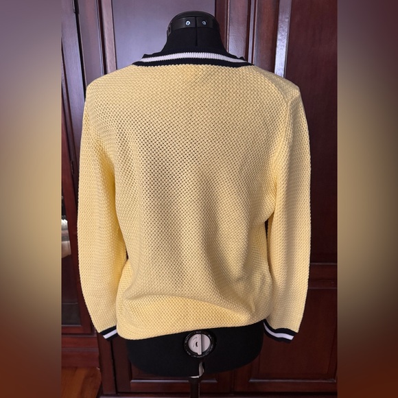 J. Crew Yellow Knit Preppy Sweater with Black and White Trim - Picture 2 of 2